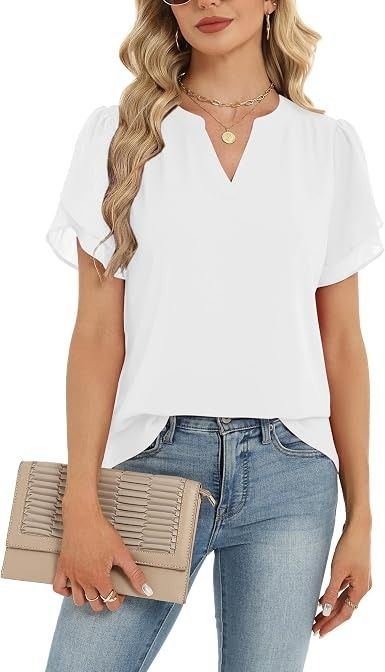 White Short Sleeve Blouse Top image 4