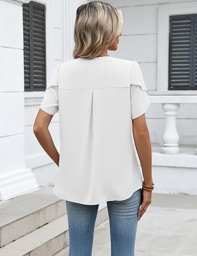 White Short Sleeve Blouse Top image 2
