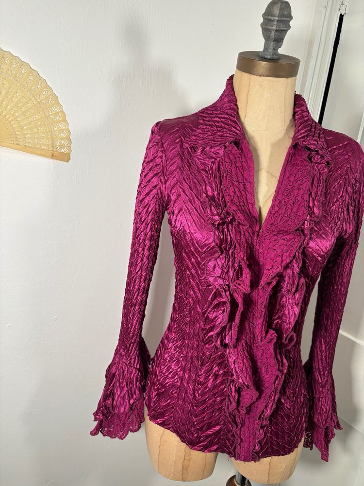  Y2K Magenta Ruffled Textured  Blouse image 5