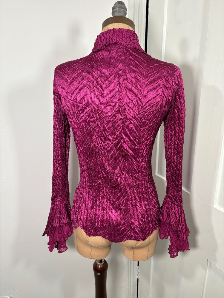  Y2K Magenta Ruffled Textured  Blouse image 2