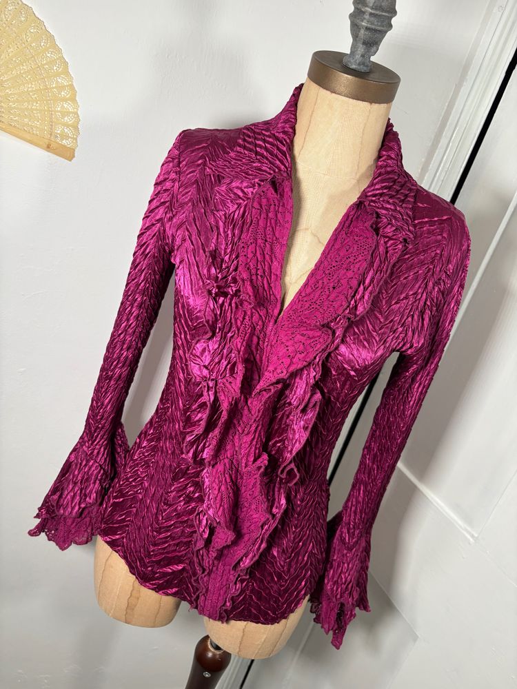  Y2K Magenta Ruffled Textured  Blouse image 4