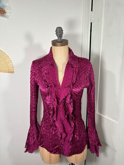 Y2K Magenta Ruffled Textured Blouse