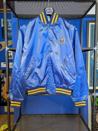 Birdie By Richard A. Leslie Blue Satin Bomber Jacket