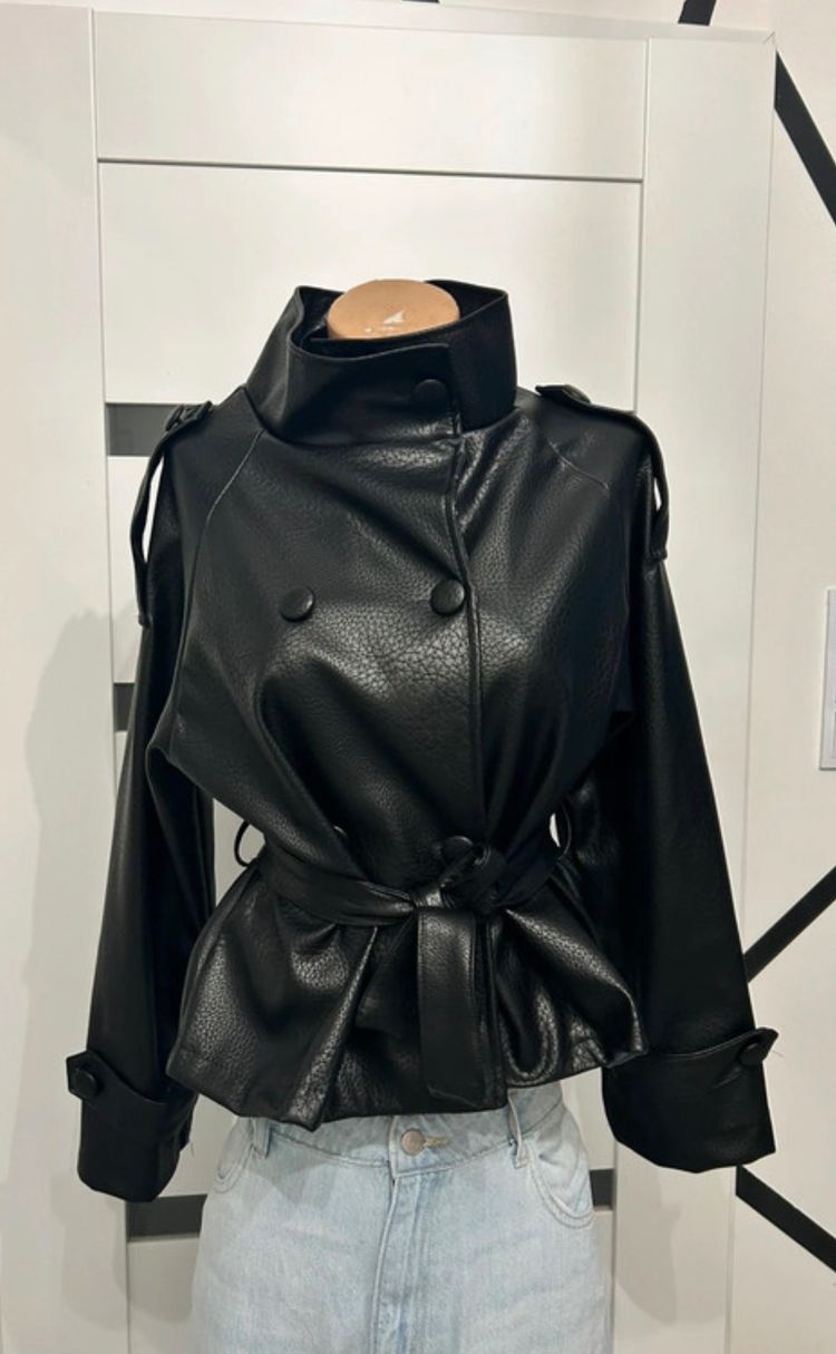 Black Faux Leather Jacket imagen 3