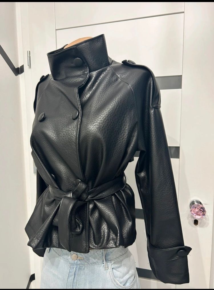 Black Faux Leather Jacket imagen 2