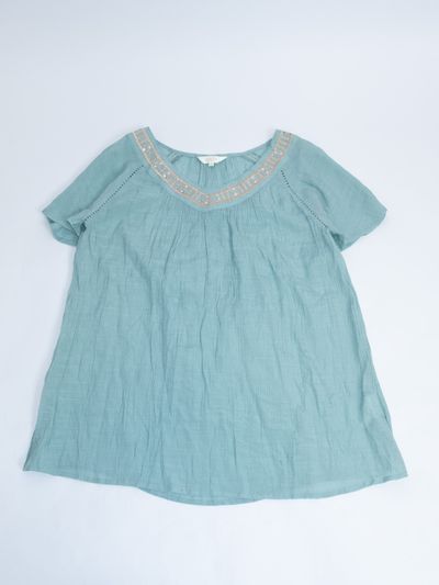 AQUA BEADED SCOOP NECK BLOUSE