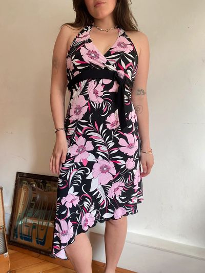 y2k floral fairy halterneck asymmetric summer dress