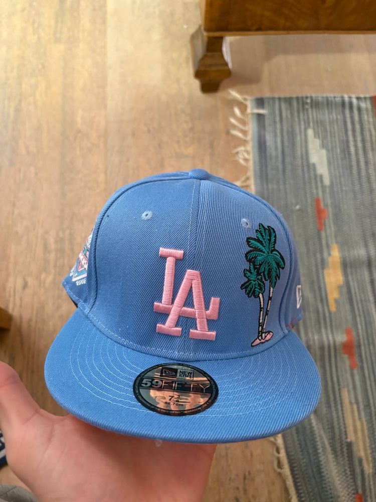 Blue Baseball Cap With La Logo And Palm Tree Embroidery