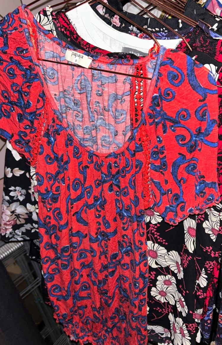 Papaya Red And Blue Patterned Dress