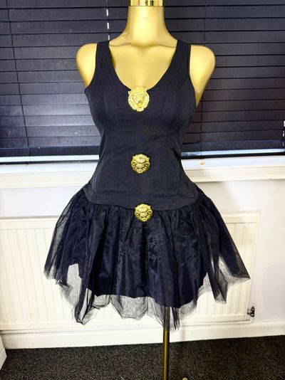 Black Sleeveless Dress With Tulle Skirt And Gold Embellishments