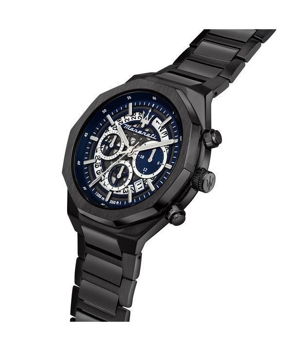 Maserati Stile Chronograph Stainless Steel Blue Skeleton Dial Quartz R8873642012 100M Men's Watch image 7