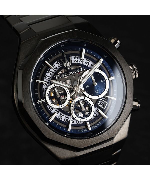 Maserati Stile Chronograph Stainless Steel Blue Skeleton Dial Quartz R8873642012 100M Men's Watch image 6