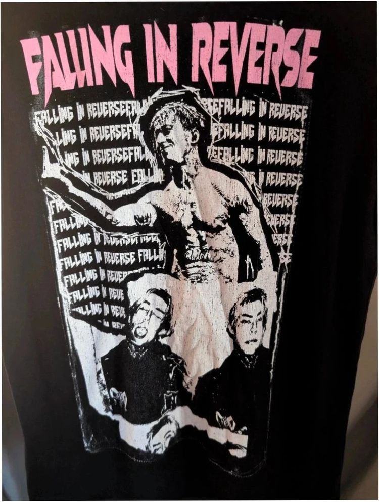 Official Falling In Reverse Pink Logo Black Graphic Band T Shirt Medium UK 10 12 imagen 6