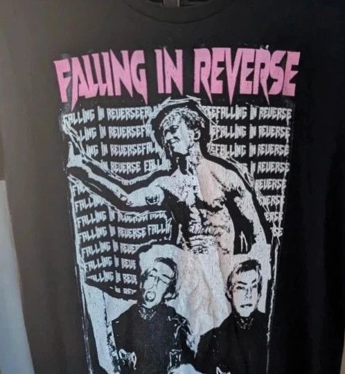 Official Falling In Reverse Pink Logo Black Graphic Band T Shirt Medium UK 10 12 imagen 9