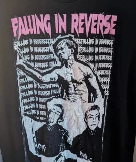Official Falling In Reverse Pink Logo Black Graphic Band T Shirt Medium UK 10 12 imagen 7