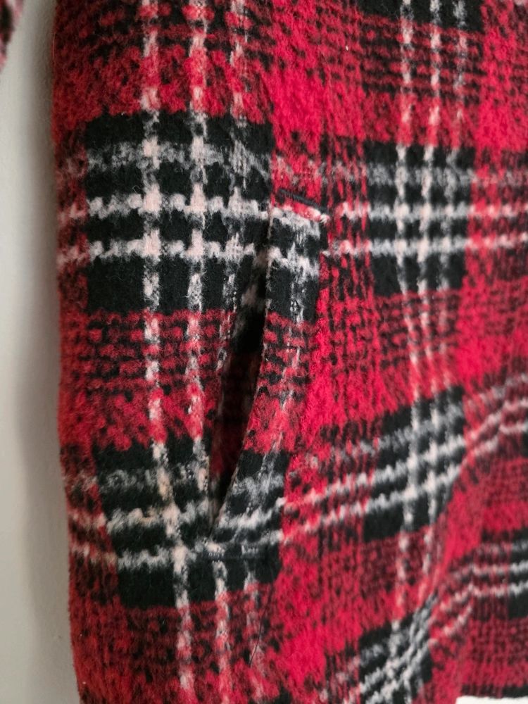 Next Girls Red & Black Tartan Check Wool-Blend Borg-Lined Coat (Age 7 Years / 122cm) obraz 6