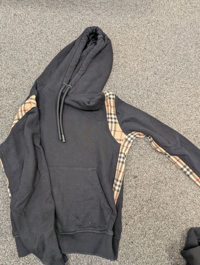 Burberry Black Hoodie With Check Panel