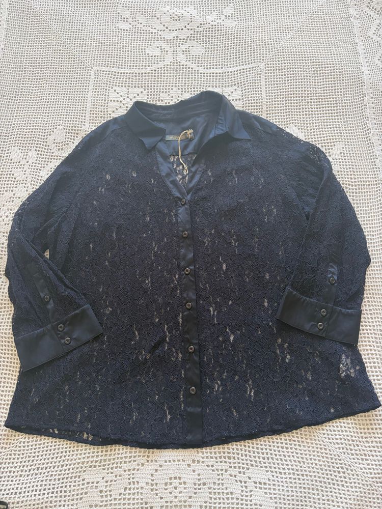 Marina Rinaldi Black Lace Button-Up Shirt product image