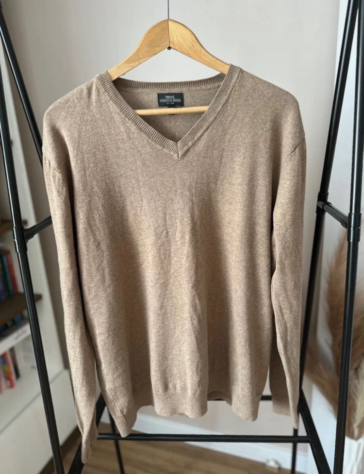 Beżowy kawa z mlekiem bawełniany sweter unisex L 40 obraz 1