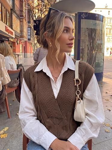 Brown Knitted Sleeveless Sweater Vest obraz 2