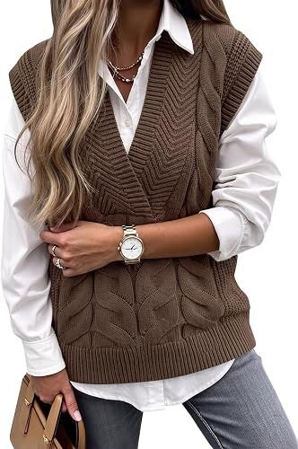 Brown Knitted Sleeveless Sweater Vest obraz 3