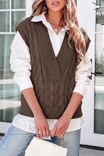 Brown Knitted Sleeveless Sweater Vest obraz 4