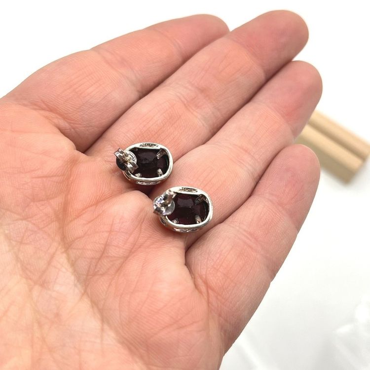 Silver Stud Earrings With Purple Stones image 3