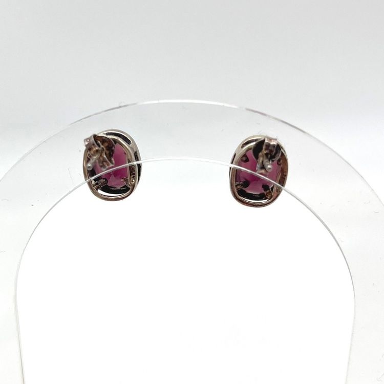 Silver Stud Earrings With Purple Stones image 2