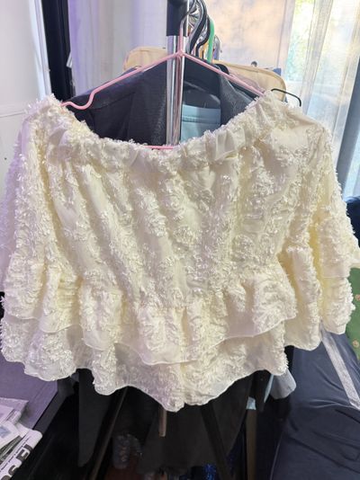 White Textured skirt with attached shorts With Ruffles