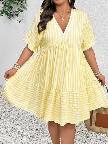 Yellow And White Striped Dress image 1
