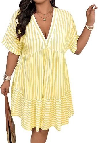 Yellow And White Striped Dress image 2