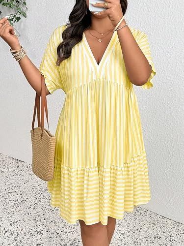 Yellow And White Striped Dress image 4
