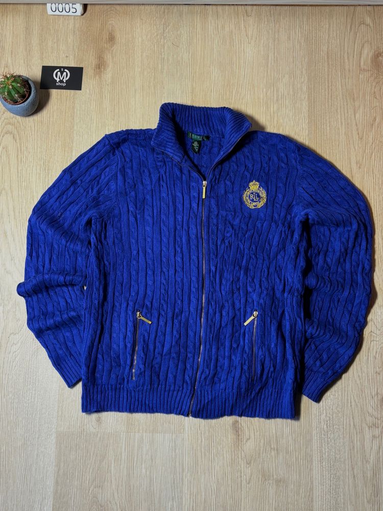 Ralph Lauren Blue Cable Knit Zip-Up Sweater