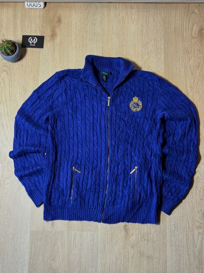 Ralph Lauren Blue Cable Knit Zip-Up Sweater