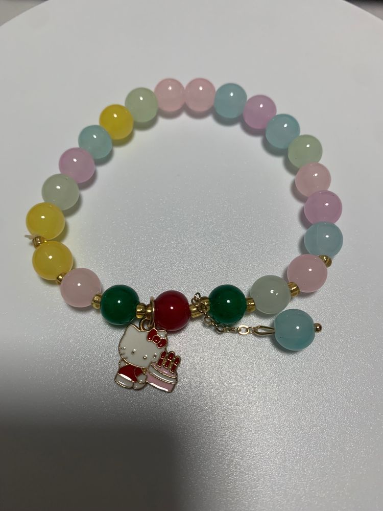 Colorful Beaded Bracelet With Hello Kitty Charm image 1