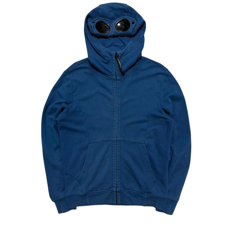 CP Company Blue Full Zip Goggle Hoodie image 1