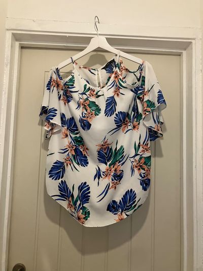 White Floral Cold Shoulder Blouse