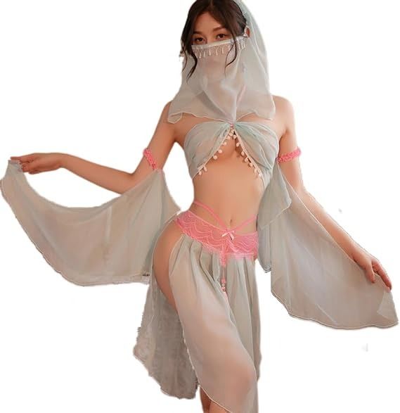 Sheer Lingerie Set With Veil And Arm Bands image 4