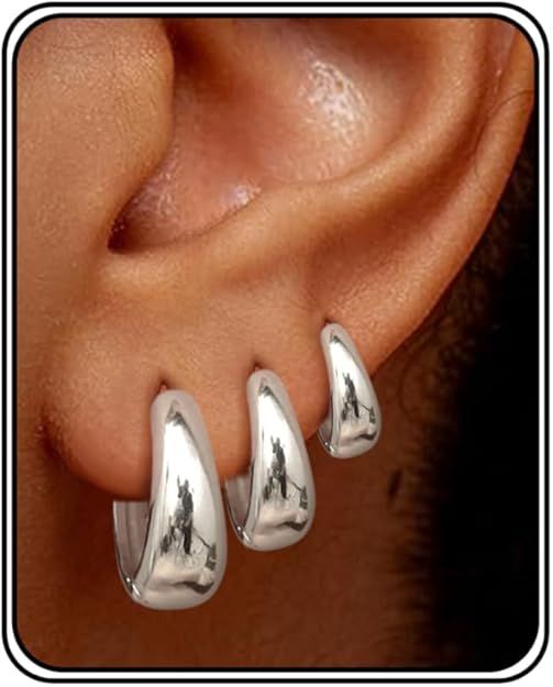 Silver Hoop Earrings Set