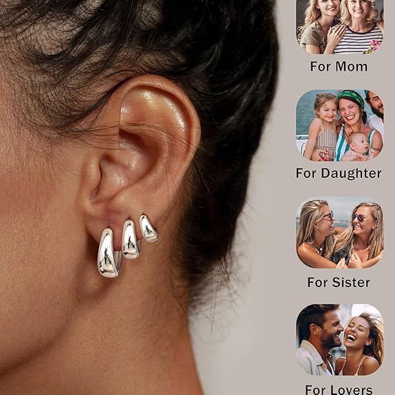 Silver Hoop Earrings Set 4