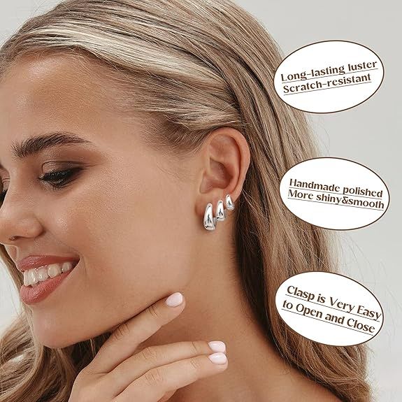 Silver Hoop Earrings Set 3