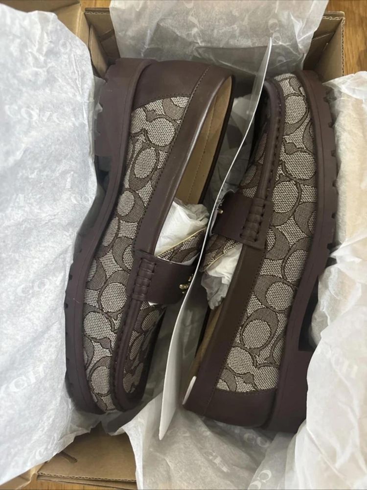 Immagine di Coach Janie Loafer Signature Maple Brown 6.5 BNIB £225 US 8.5 Chunky 7
