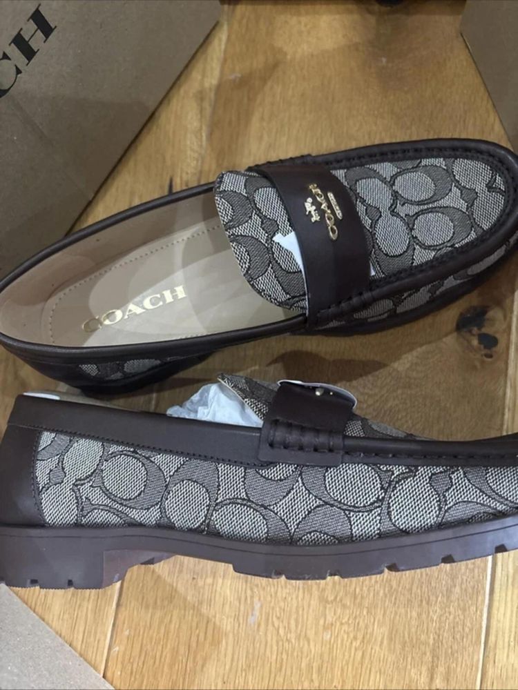 Immagine di Coach Janie Loafer Signature Maple Brown 6.5 BNIB £225 US 8.5 Chunky 5