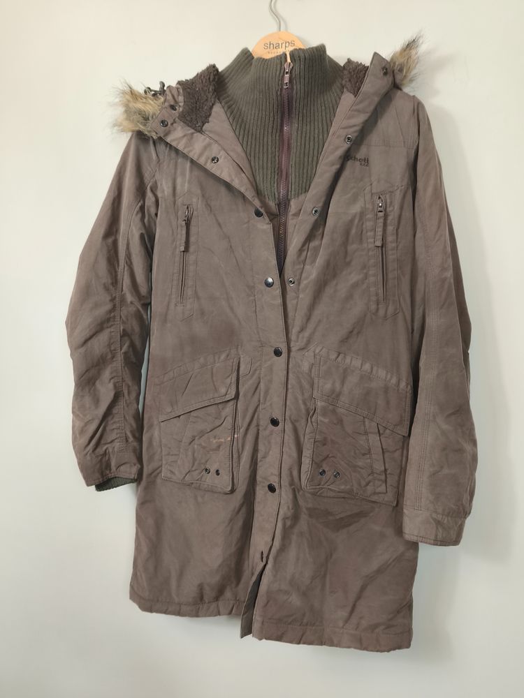 Brown Parka Coat With Fur Hood 4
