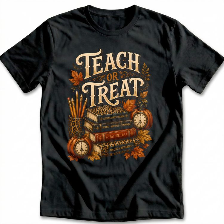 Teach or Treat Leopard Books T-Shirt GC 5