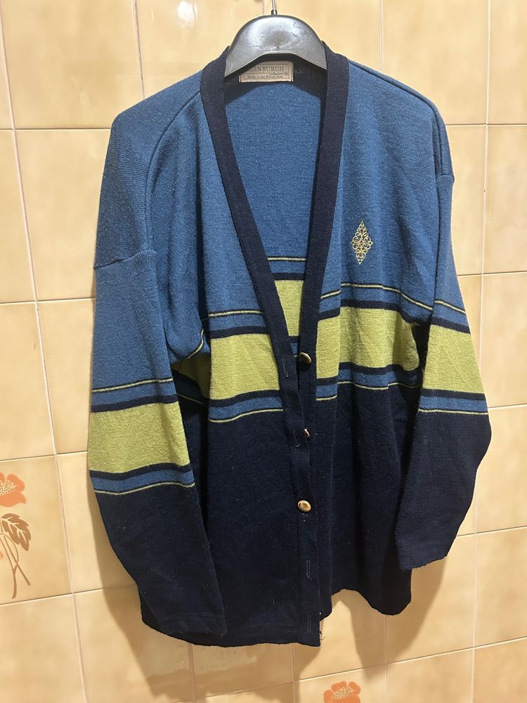 Blue And Green Striped Cardigan
