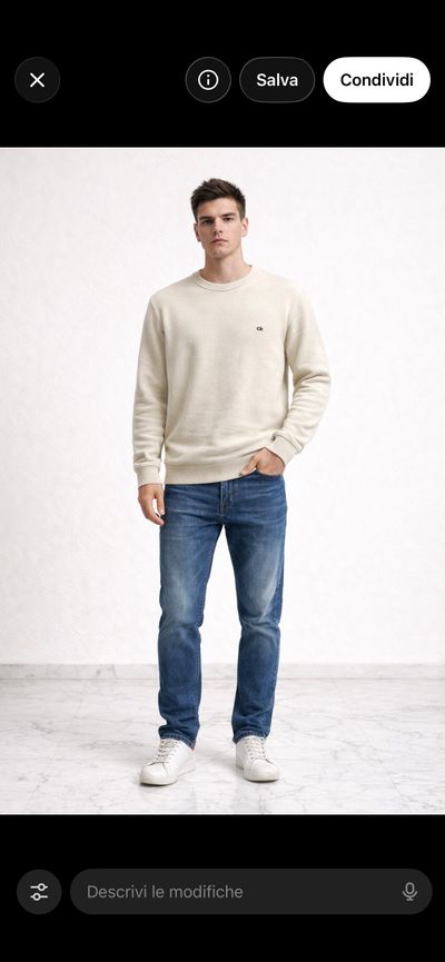 Cream Sweatshirt And Blue Jeans