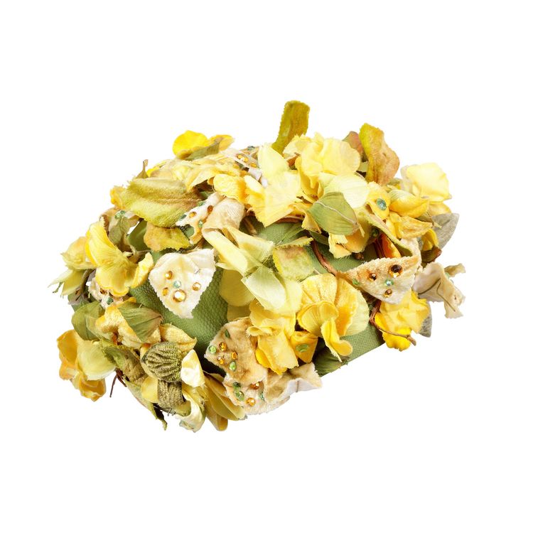 1950s Christian Dior Yellow and Green Floral Crystal Hat image 1
