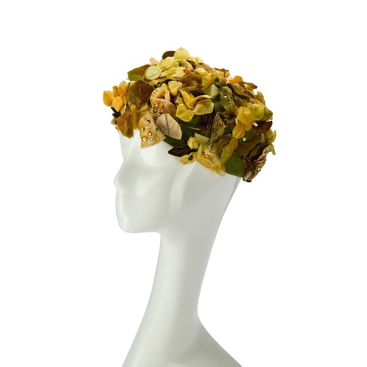 1950s Christian Dior Yellow and Green Floral Crystal Hat imagen 3