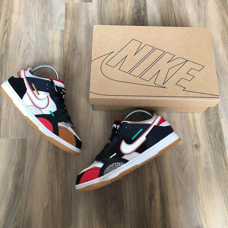 *RETRO* Nike Dunk Low PRM Scrap ‘Mismatched Red’, UK12 ,White Black Red Brown